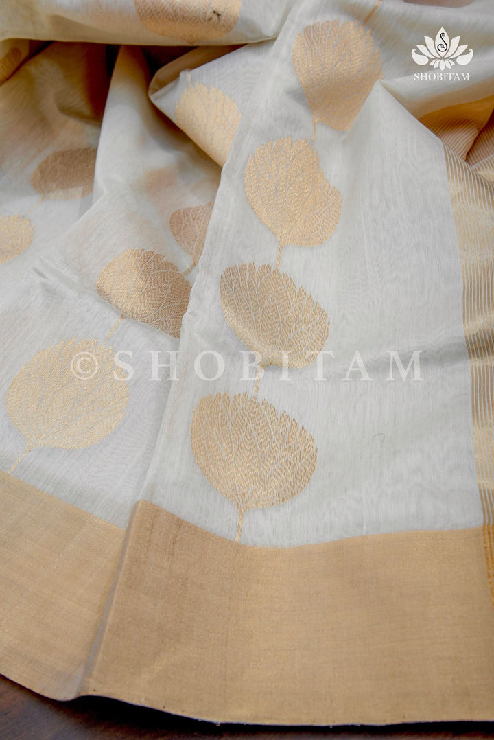 Celebrity White-Gold Chanderi Silk Saree | Shobitam Saree