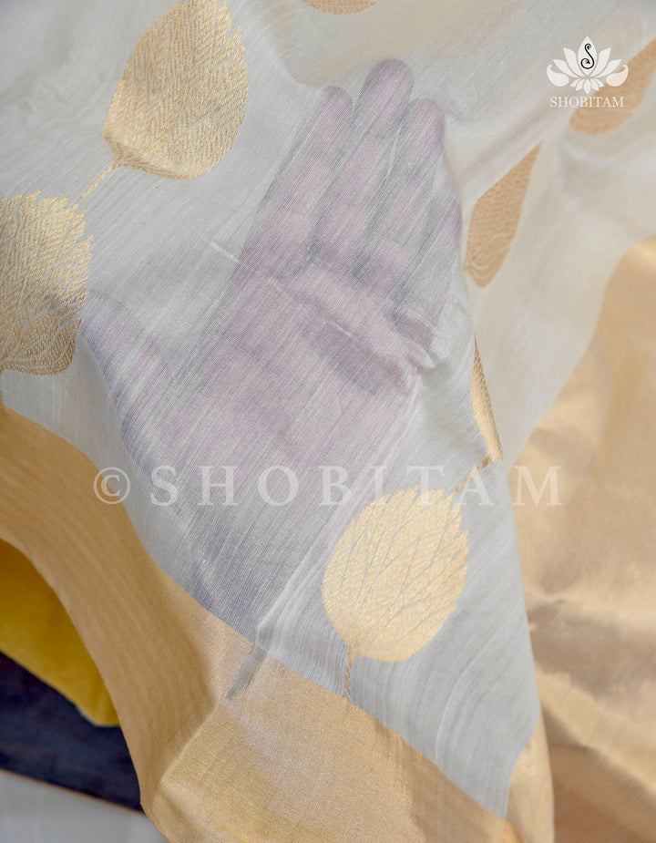 Celebrity White-Gold Chanderi Silk Saree | Shobitam Saree