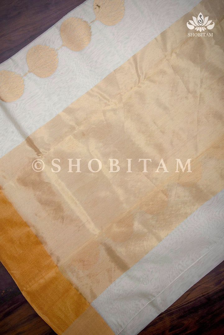 Celebrity White-Gold Chanderi Silk Saree | Shobitam Saree