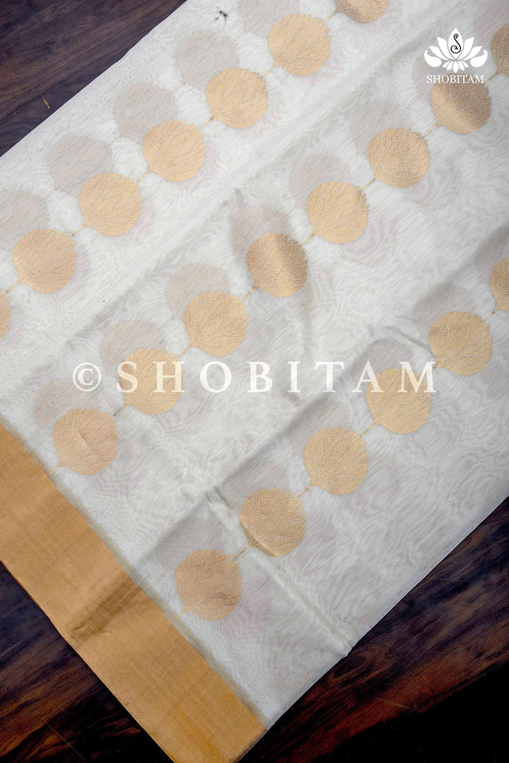 Celebrity White-Gold Chanderi Silk Saree | Shobitam Saree