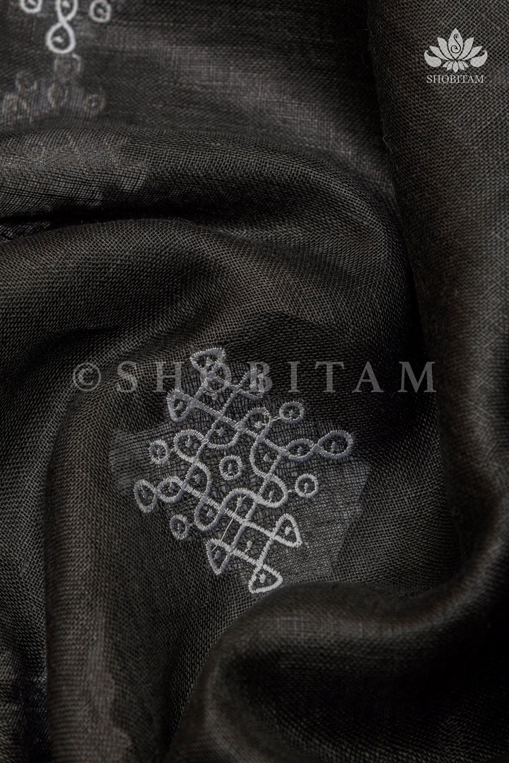 Black Linen by Linen Saree with Rangoli Embroidery