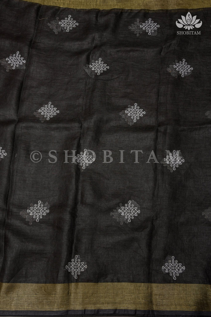Black Linen by Linen Saree with Rangoli Embroidery