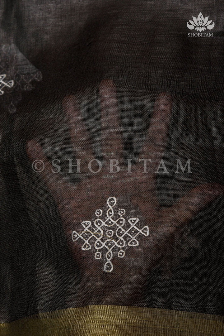 Black Linen by Linen Saree with Rangoli Embroidery