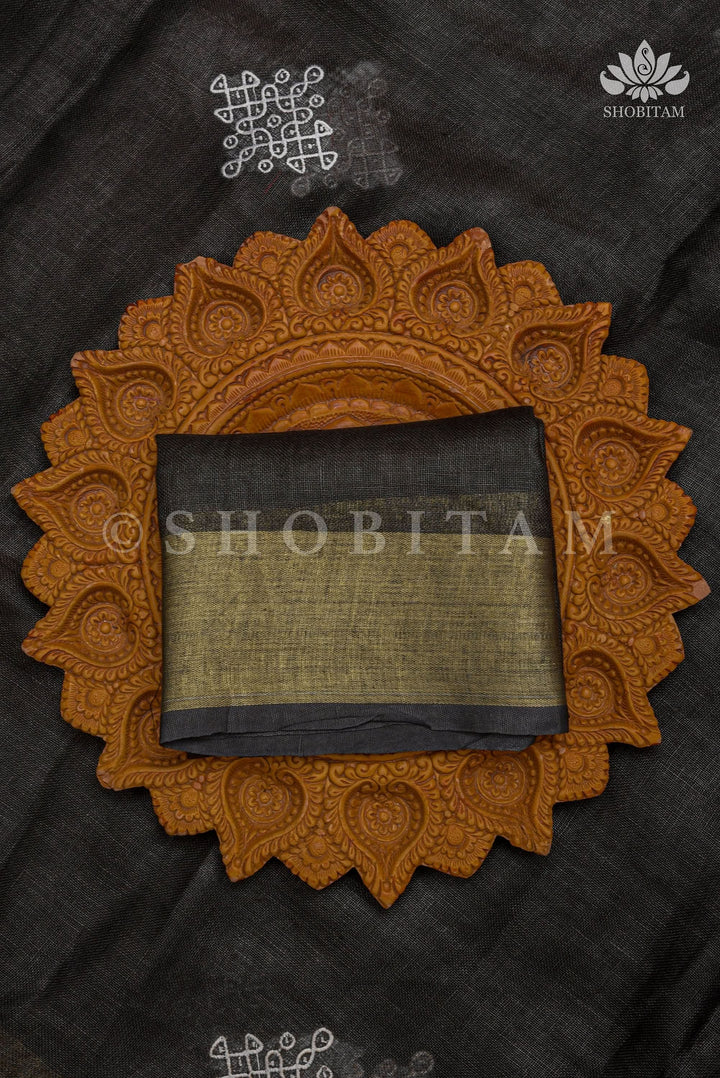 Black Linen by Linen Saree with Rangoli Embroidery