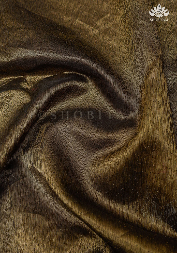 Black Chanderi Silk Saree with Sona Rupa Meena Floral Motifs in Black and Gold | Shobitam Saree