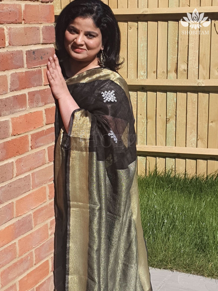 Black Linen by Linen Saree with Rangoli Embroidery