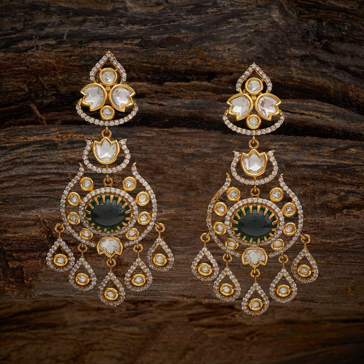 Ornate Gold-Tone Earrings with Victorian Kundan Design and Teardrop Stone Details