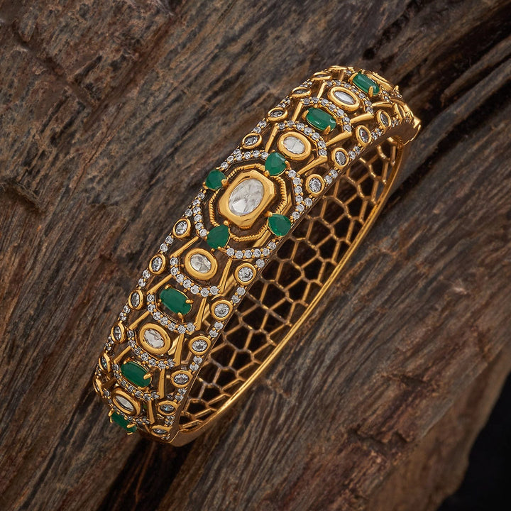 Victorian Finish Adjustable Kadaa with Green Stones – Single Piece