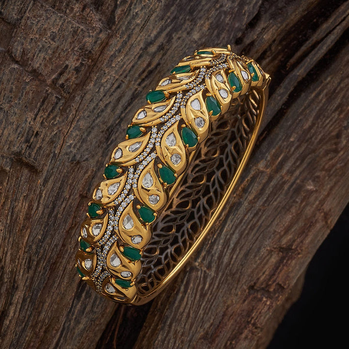 Victorian-plated Kundan Bangle with Stones Details Openable kadaa - Single Piece