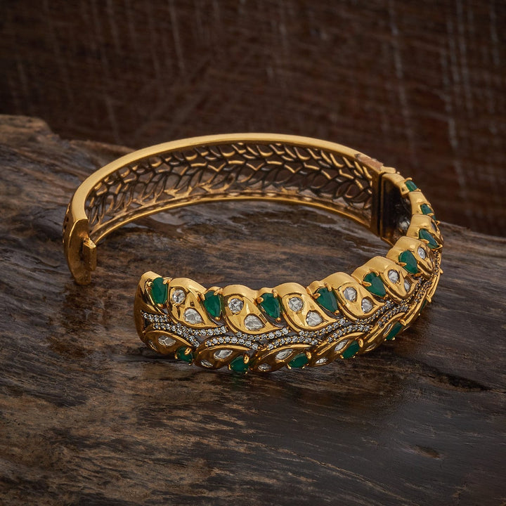Victorian-plated Kundan Bangle with Stones Details Openable kadaa - Single Piece