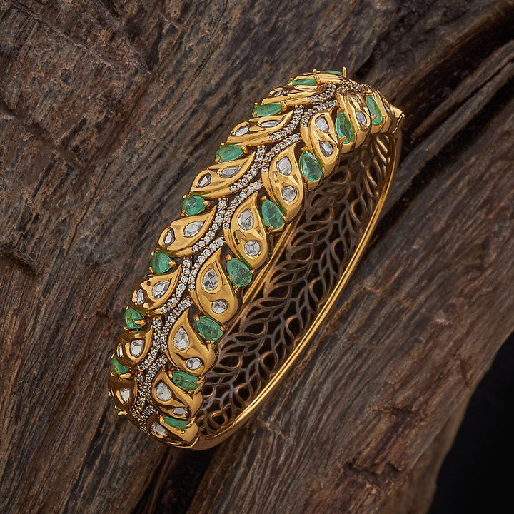 Victorian-plated Kundan Bangle with Stones Details Openable kadaa - Single Piece