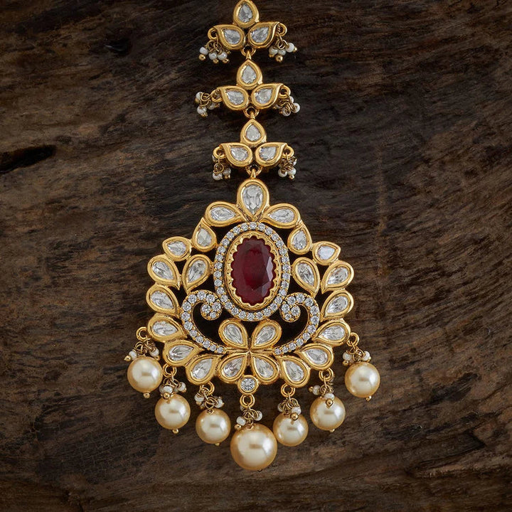 Bridal Kundan Lotus Tikka Victorian polish With Ruby stone