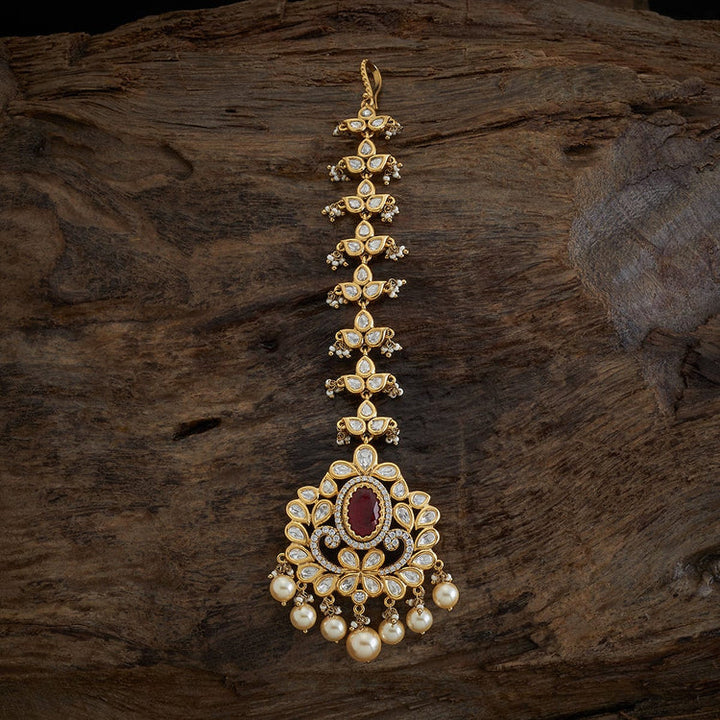 Bridal Kundan Lotus Tikka Victorian polish With Ruby stone