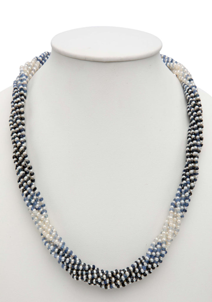 Multistrand  Real Shades of Blue Sapphire And Pearls Necklace Set
