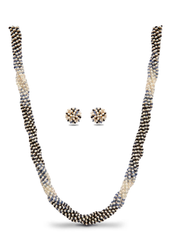 Multistrand  Real Shades of Blue Sapphire And Pearls Necklace Set