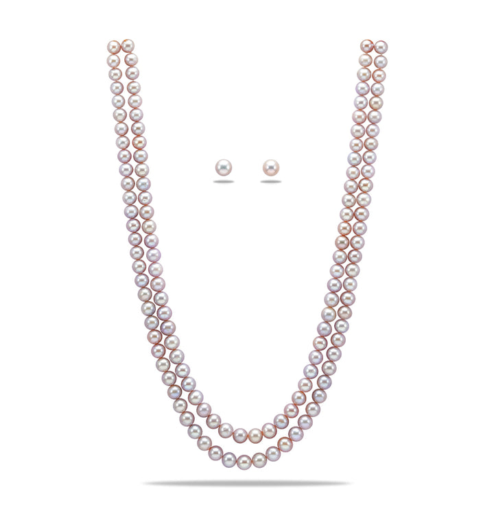 Pure Freshwater Exceptional Pink Pearl Necklace Set