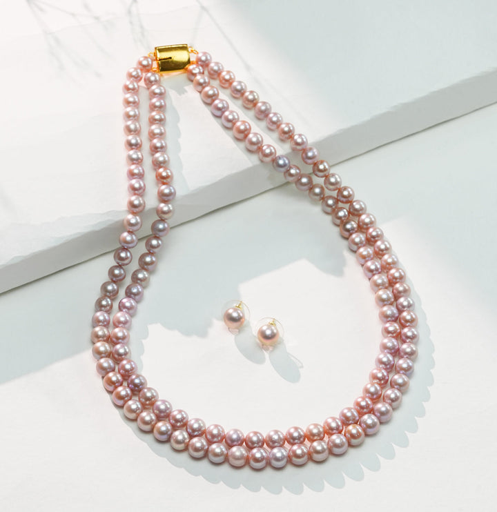Pure Freshwater Exceptional Pink Pearl Necklace Set