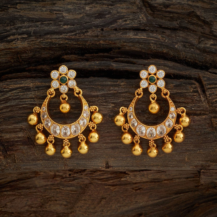 Pure 92.5 Silver Statement Chandbali Earrings with Gemstone and Gold Bead Drops