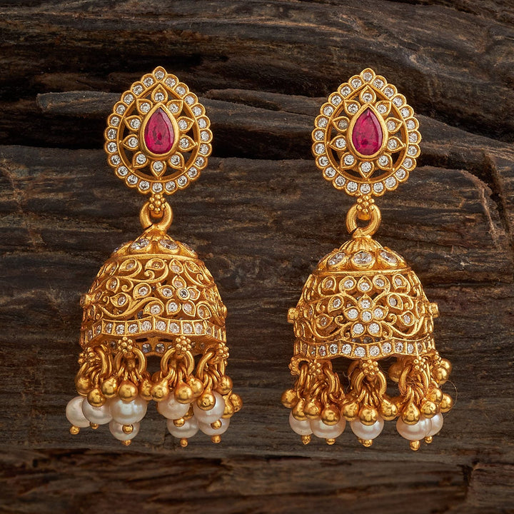 Pure 92.5 Silver Traditional Jhumkas with Emerald Center, White Stones, and Dangling Beads
