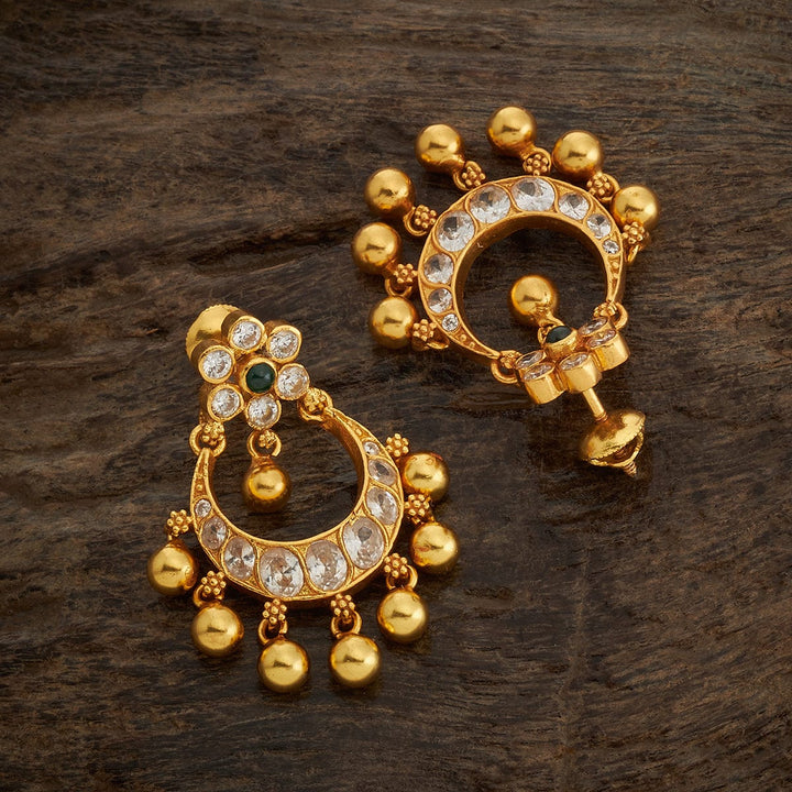 Pure 92.5 Silver Statement Chandbali Earrings with Gemstone and Gold Bead Drops
