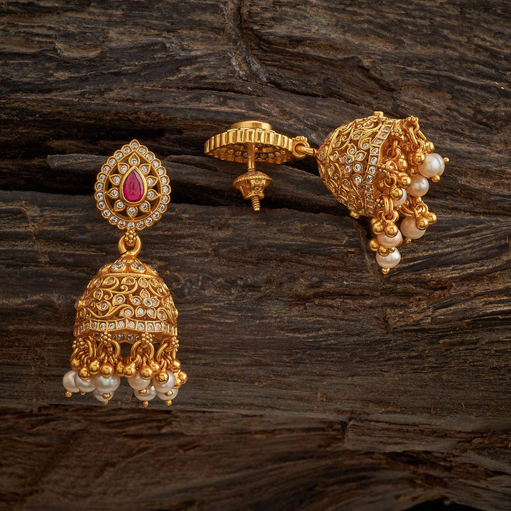 Pure 92.5 Silver Traditional Jhumkas with Emerald Center, White Stones, and Dangling Beads