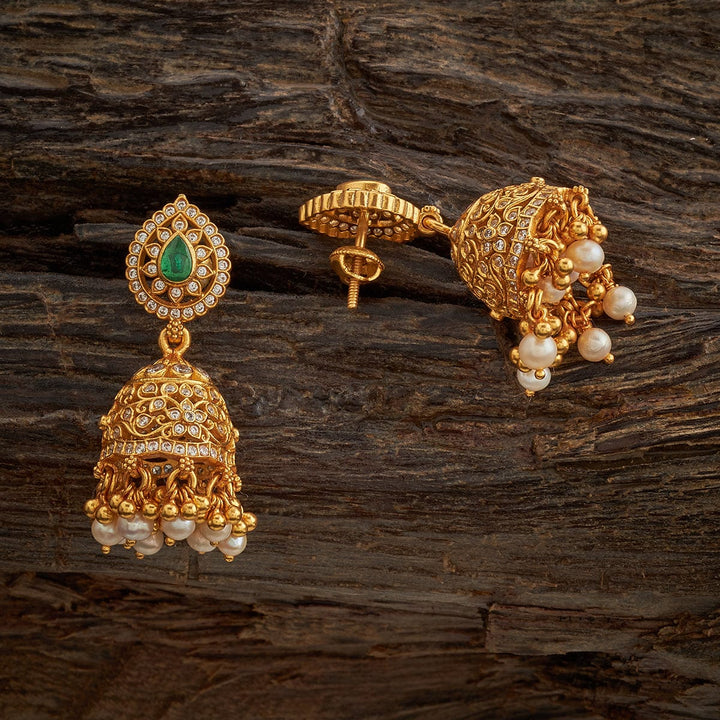 Pure 92.5 Silver Traditional Jhumkas with Emerald Center, White Stones, and Dangling Beads