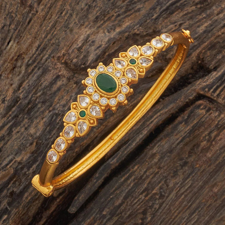 92.5 Pure Silver Temple Kada With kundan Stones -Single Piece