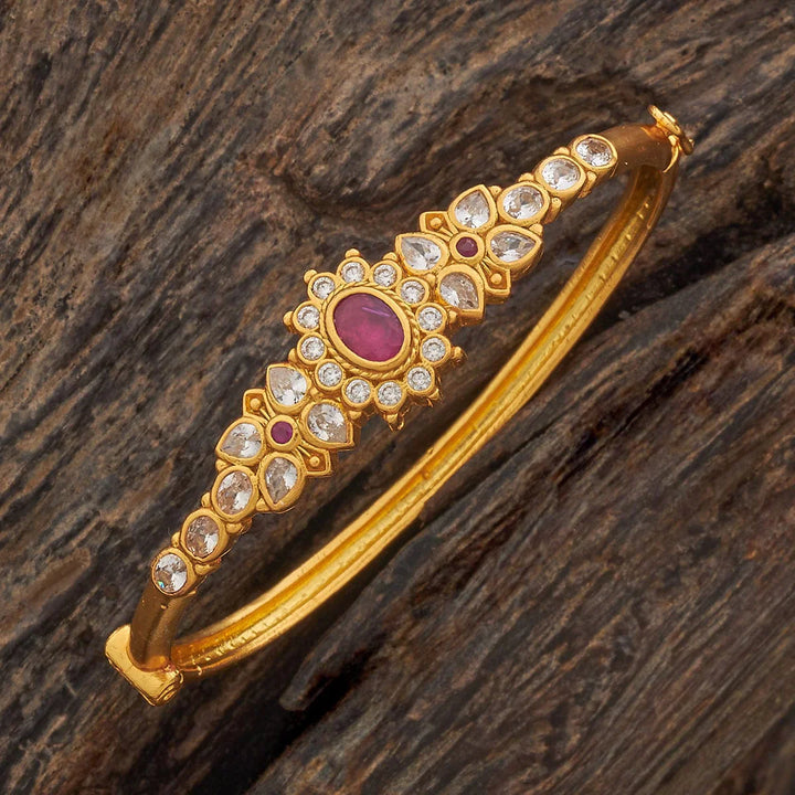 92.5 Pure Silver Temple Kada With kundan Stones -Single Piece