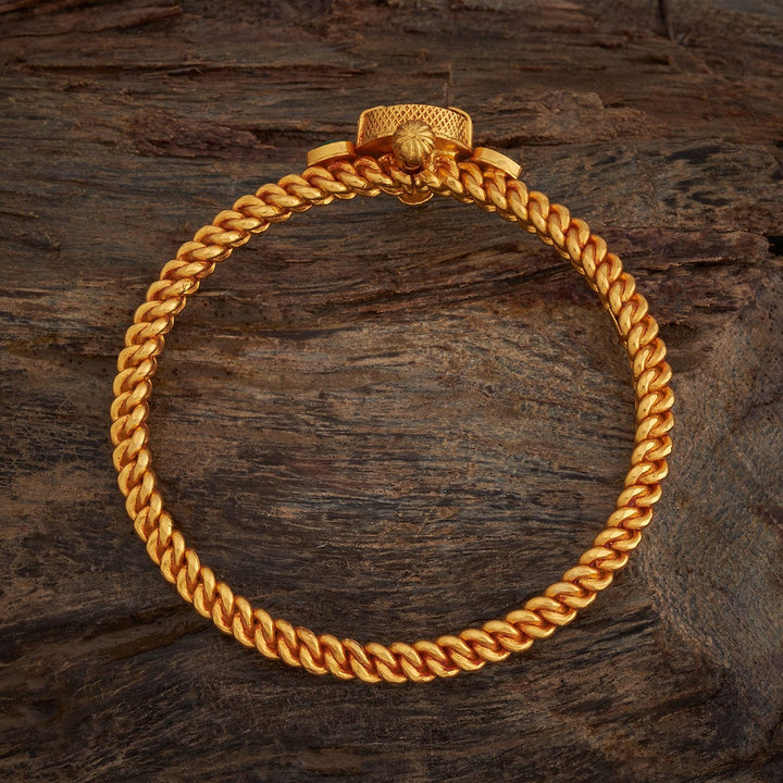 92.5 Pure Silver Floral Motifs Temple Kada With Red-Green And White Stone-Single Piece