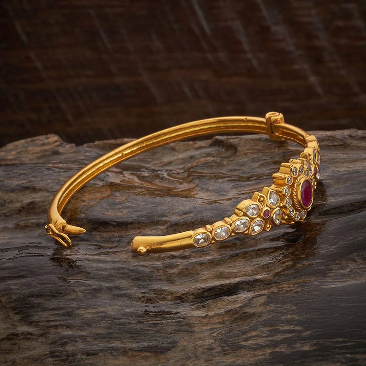 92.5 Pure Silver Temple Kada With kundan Stones -Single Piece