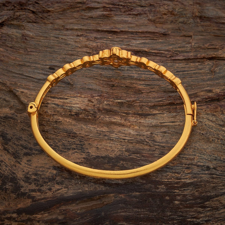 92.5 Pure Silver Floral Motif Temple Kada With kundan Stones -Single Piece