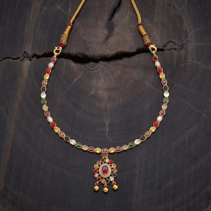 92.5 Pure Silver Gold-Plated Multicolor Stone Studded Necklace With Dangling Beads