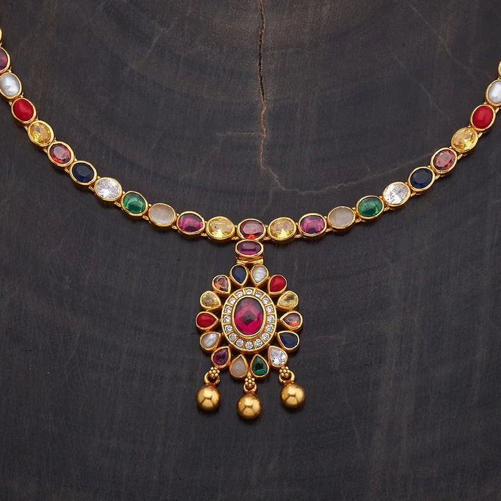 92.5 Pure Silver Gold-Plated Multicolor Stone Studded Necklace With Dangling Beads