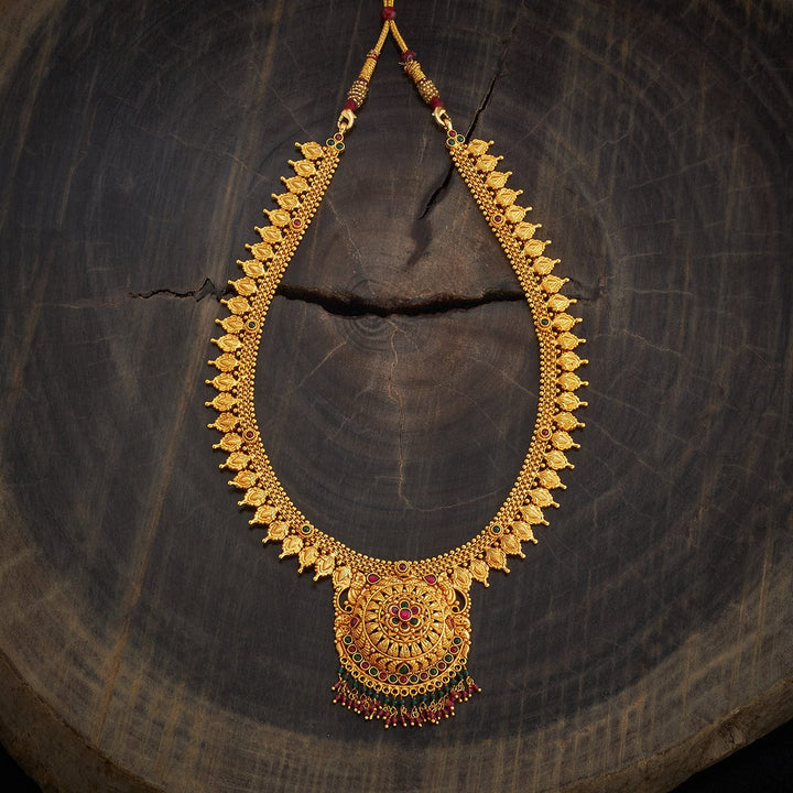 Pure 92.5 Silver, Gold Plated Mango Motifs Haram with Central Floral Design Pendant