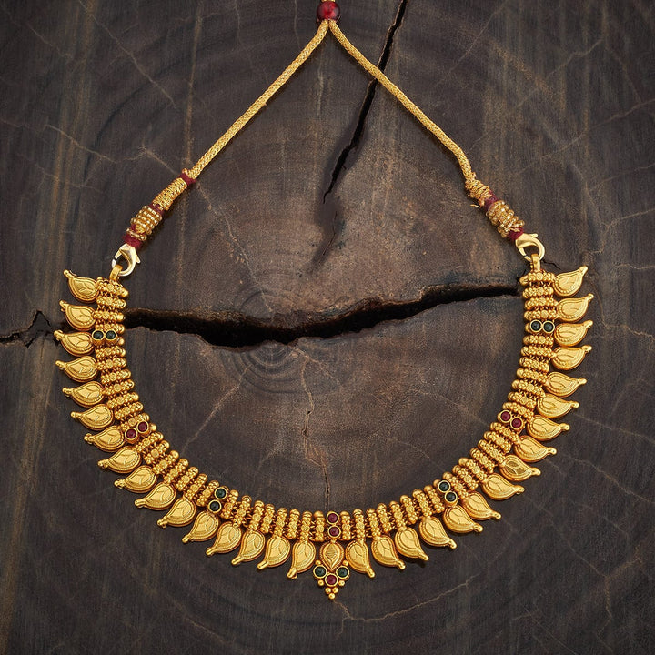 Pure 92.5 Silver Gold-Plated Vintage Style Necklace with Mango Units and Gemstone Accents