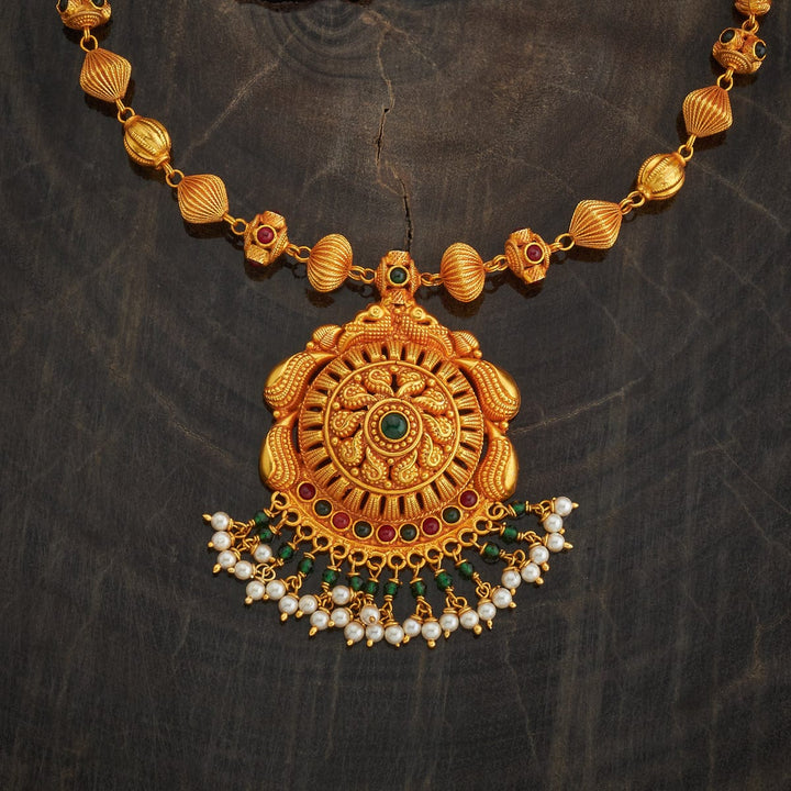 Pure 92.5 Silver Traditional Gold-Plated Necklace with Floral Mandala Design and Gem Accents
