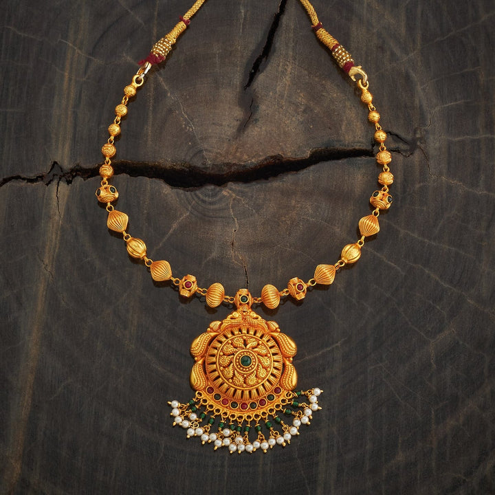 Pure 92.5 Silver Traditional Gold-Plated Necklace with Floral Mandala Design and Gem Accents