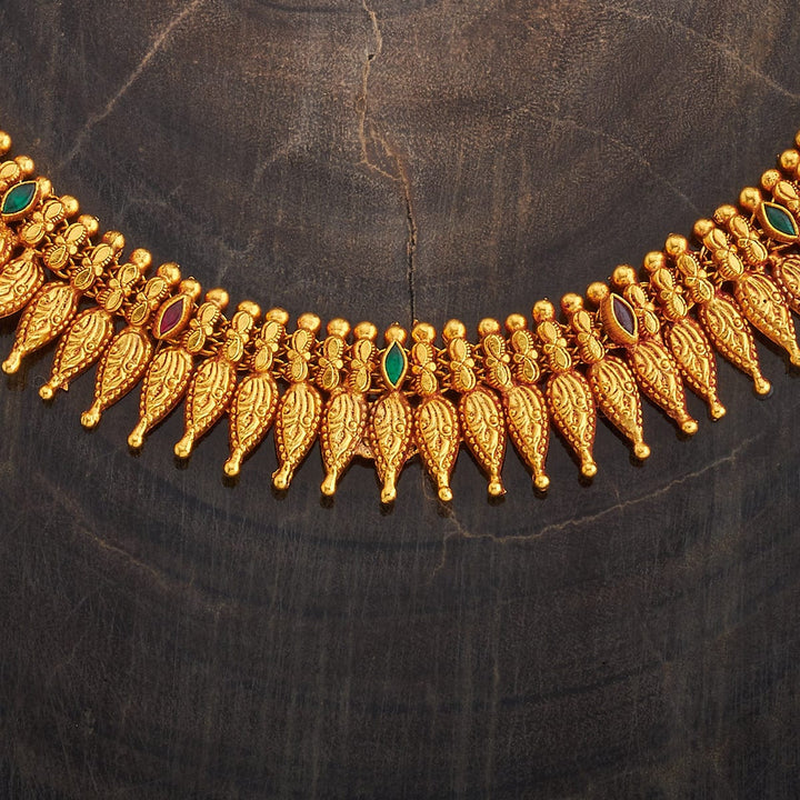 Pure 92.5 Silver Gold-Plated Heritage Style Necklace with Gemstone Details