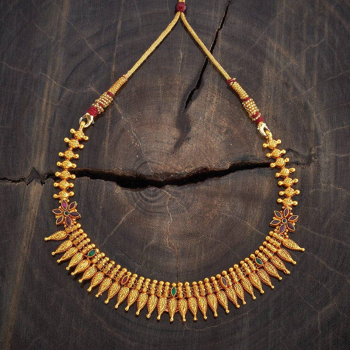 Pure 92.5 Silver Gold-Plated Heritage Style Necklace with Gemstone Details