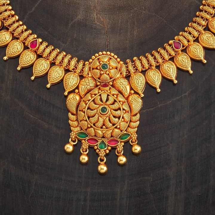 Pure 92.5 Silver Gold-Plated Leaf Units Necklace with Ruby and Emerald Accents