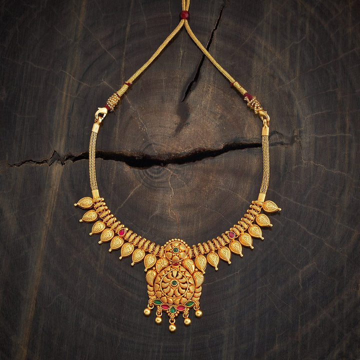 Pure 92.5 Silver Gold-Plated Leaf Units Necklace with Ruby and Emerald Accents