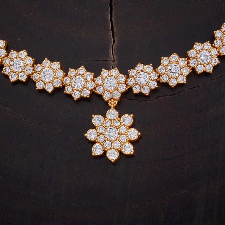 92.5 Silver CZ Floral Motifs Temple Necklace