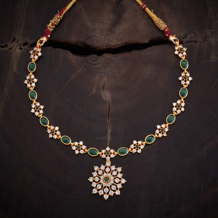 Pure 92.5 Silver Gold-Plated CZ Floral Design Necklace with Pendant