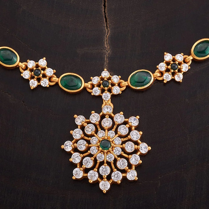 Pure 92.5 Silver Gold-Plated CZ Floral Design Necklace with Pendant