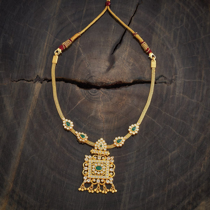 Pure 92.5 Silver Gold-Plated Necklace with Stone-Studded Square Pendant and Chain Details