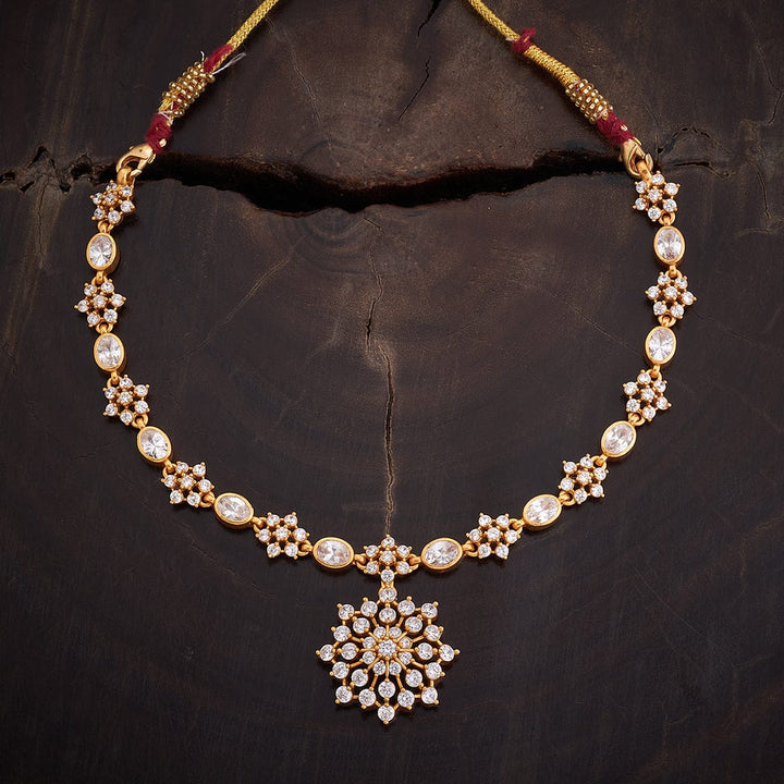 Pure 92.5 Silver Gold-Plated CZ Floral Design Necklace with Pendant