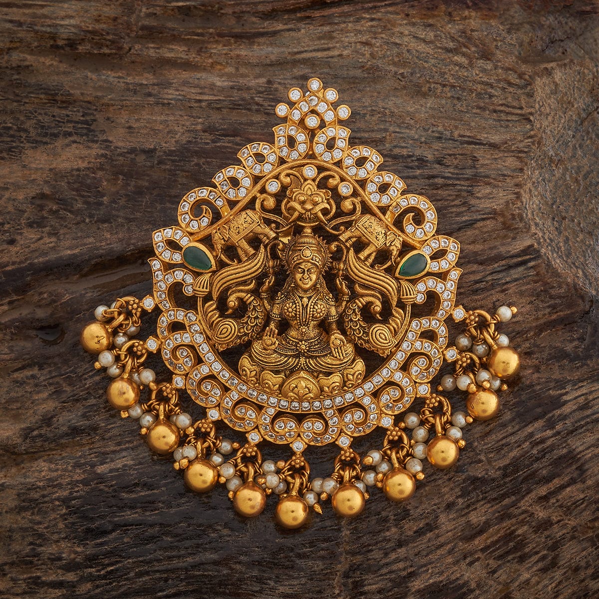 Pure Silver Ornate Temple Jewellery Pendant with Lakshmi