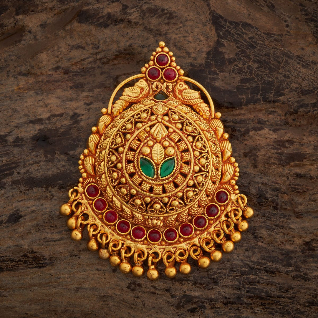 Pure 92.5 silver Peacock And Mandala Temple Pendant With Green-Red Stones And Dangling Beads