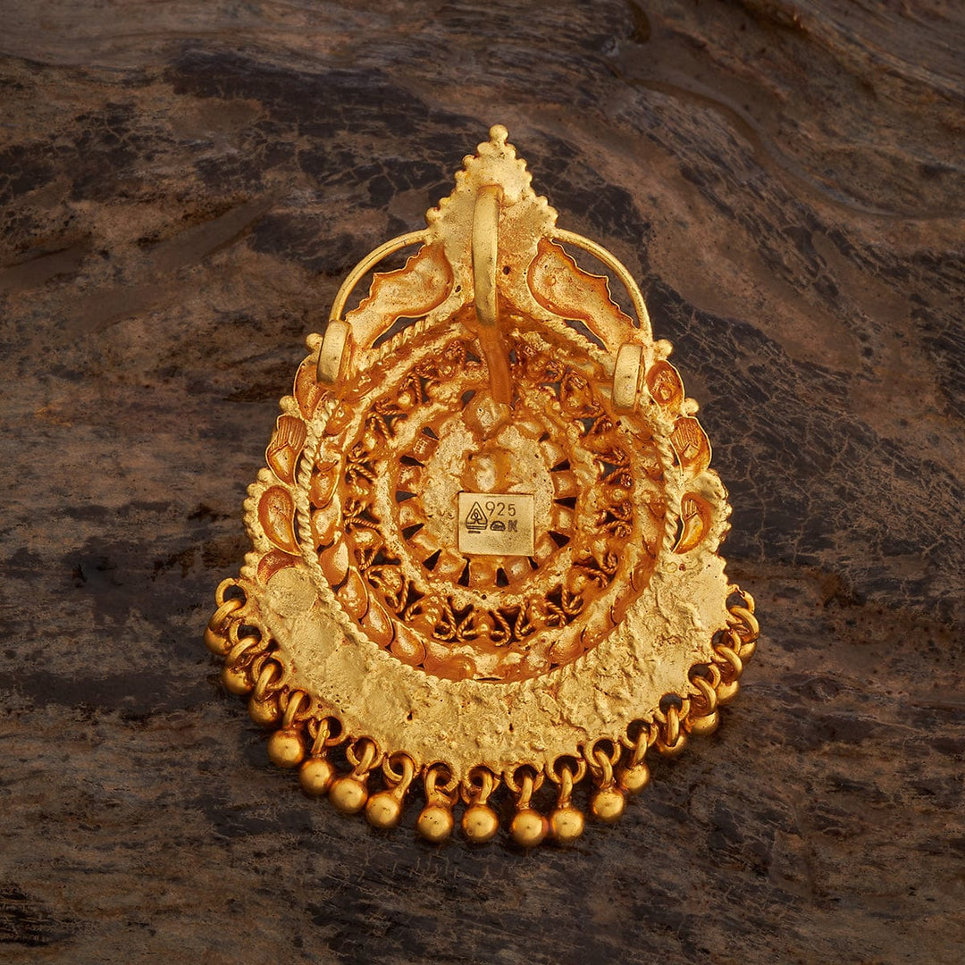 Pure 92.5 silver Peacock And Mandala Temple Pendant With Green-Red Stones And Dangling Beads