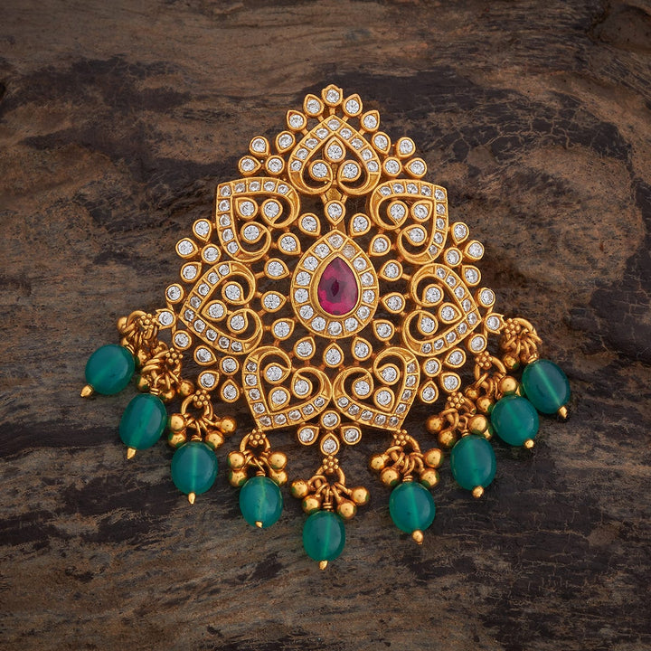 Pure 92.5 Silver Heart Pendant With CZ And Red Stones And Dangling Beads